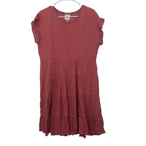 Knox Rose Women SZ M Ruffle Short Sleeve Tiered Mini Dress Rust Pink Rayon Blend - Picture 10 of 12